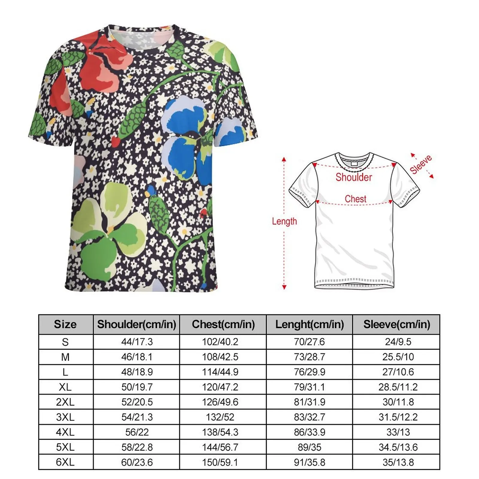 Colorful Floral T-Shirt Dots Print Novelty T Shirts Male Y2K Casual Tshirt Summer Short Sleeve Custom Tops Plus Size 6XL