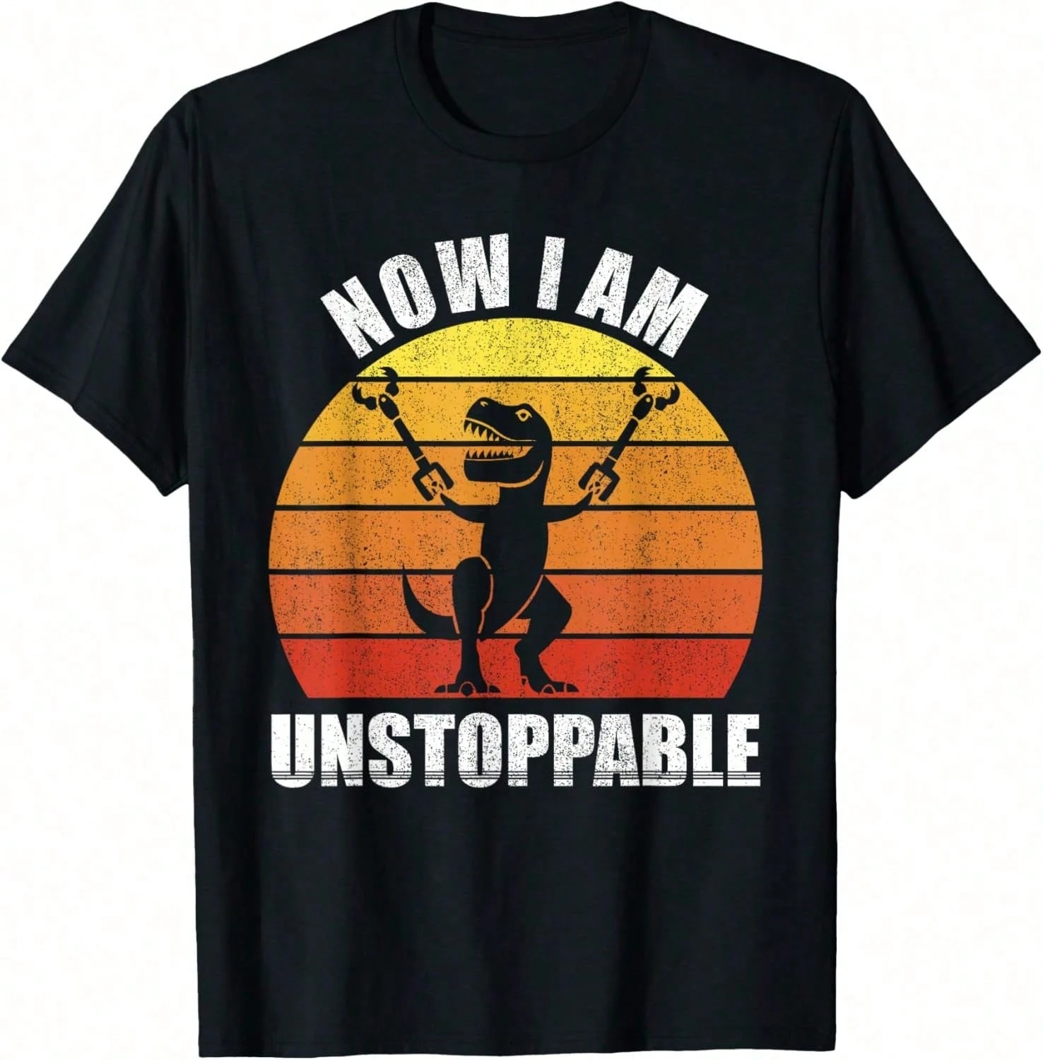 Men's T-shirt featuring a fun, roaring T-Rex graphic; soft, breathable short-sleeve style suitable for everyday wear.