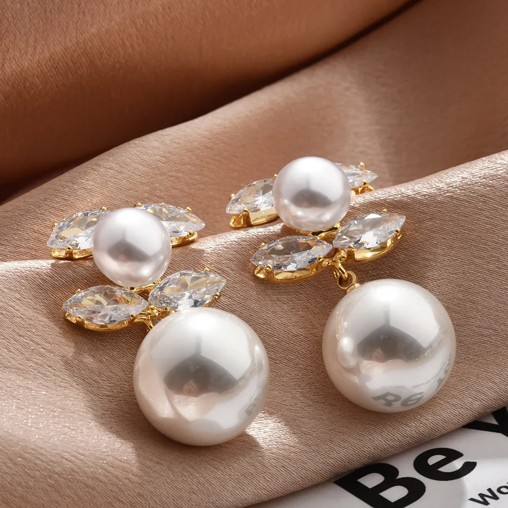 أقراط نسائية على شكل تويد، حروف الزركون وقطرة اللؤلؤ، أقراط متدلية أنيقة مطلية بالكهرباء، مجوهرات مكتبية فاخرة لـ OL #1