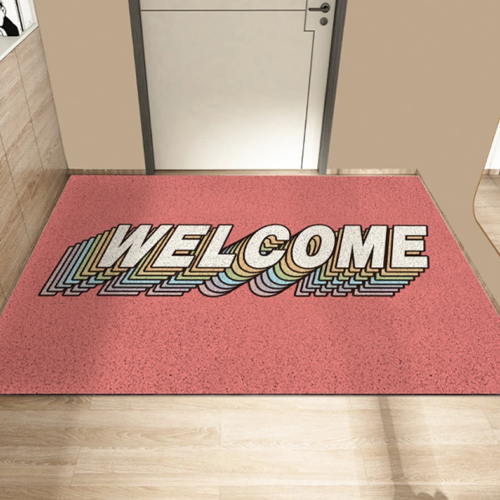 

Pink Welcome Mat Absorbs Dirt Door Mat Entrance Rug Door Scraping Dust Removal Pvc Wire Circle Dirt Resistant Carpet
