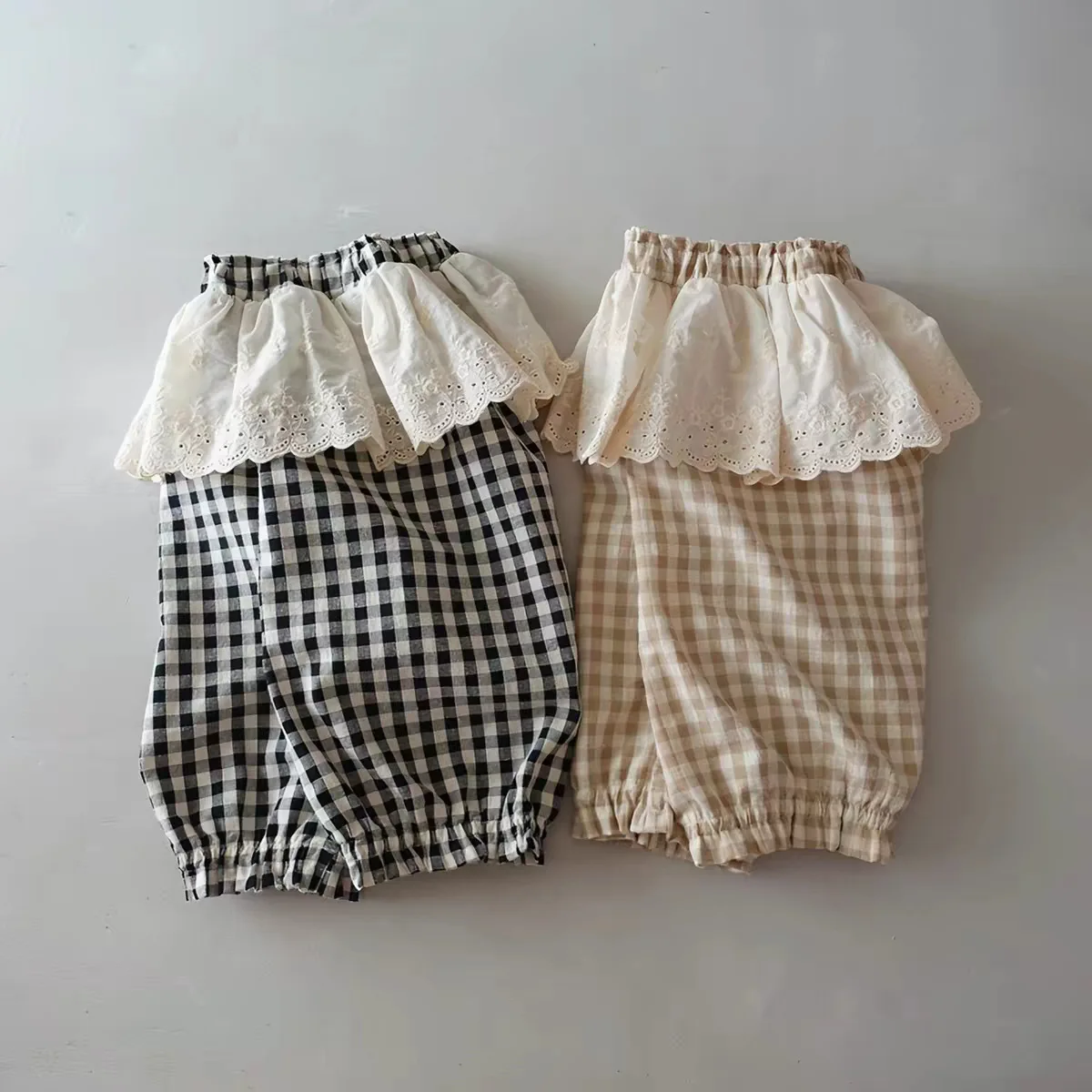 2026 Summer New Baby Girl Cute Lace Trousers Cotton Children Casual Pants Girls Plaid Pants Toddler Harem Pants Infant Clothes