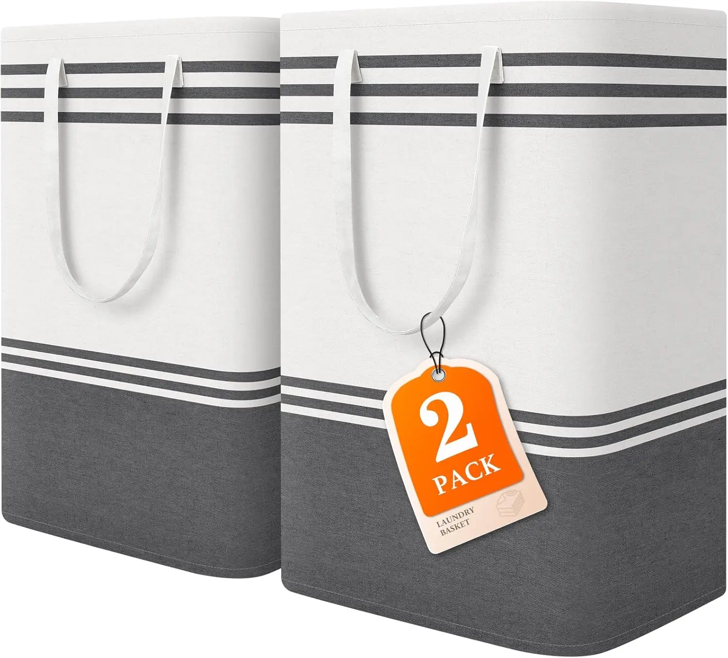 

2 Pack Large Laundry Baskets, Collapsible Clothes Bags with Handles, 75L Freestanding Waterproof Hampers for Dorm, Bathroom, Room (Grey)