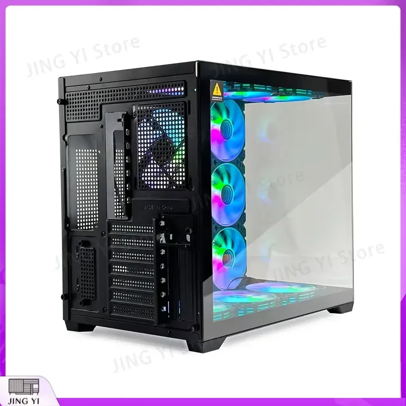 ATX Gaming PC Case Black Tempered Glass Side Panel Computer Tower Chassis with RGB Fan Mid Tower Desktop Cabinet DIY Build