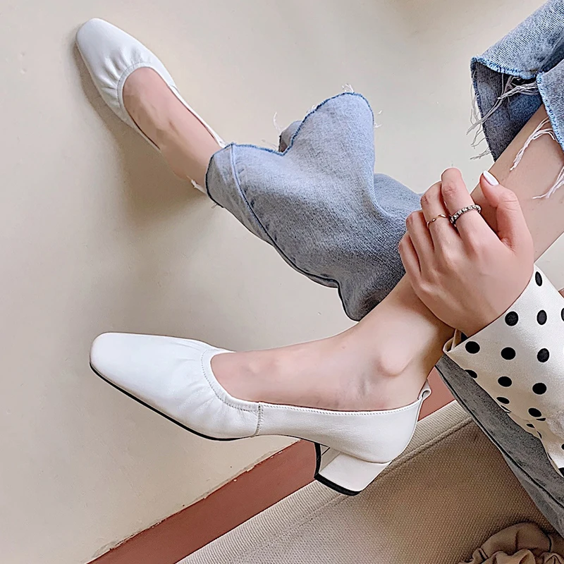 JOZHAMTA Size 33-40 Women Pumps Real Leather Chunky Spring High Heels Shoes For Women Ins Fashion Office Lady Dress Footwear