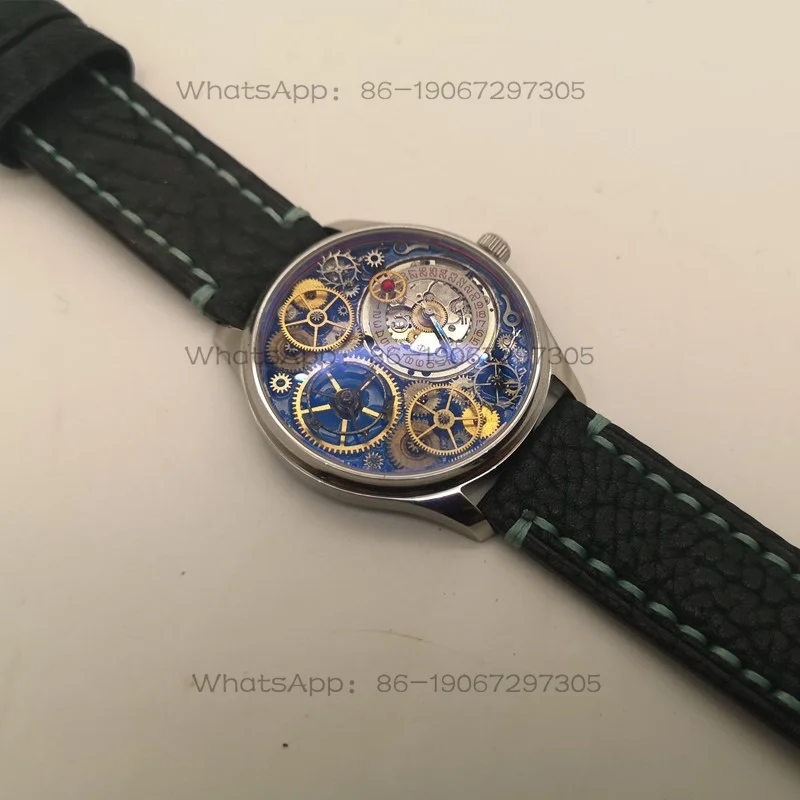 Personalized Men's Sapphire Blue Hollow Mechanical Watch Stainless Steel Punk Style Watch