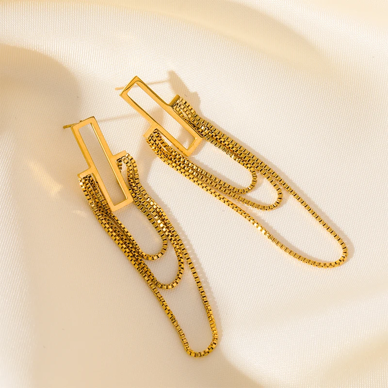 EILIECK 316L Stainless Steel Gold Color Tassel Dangle Earrings For Women Fashion New Holiday Gift Ear Drop Jewelry Bijoux Серьги