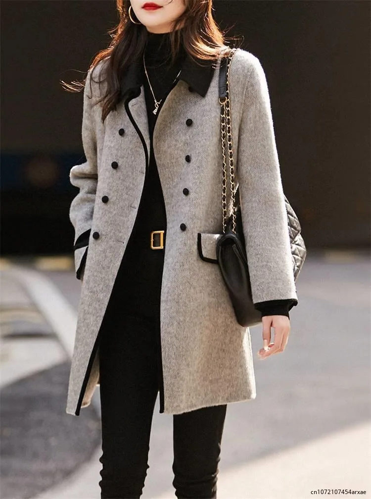 

Women Elegant Autumn Winter Spring Fashion Casual Contrast Paneled Pocket Design Buttoned Coat Female Clothing Outfits