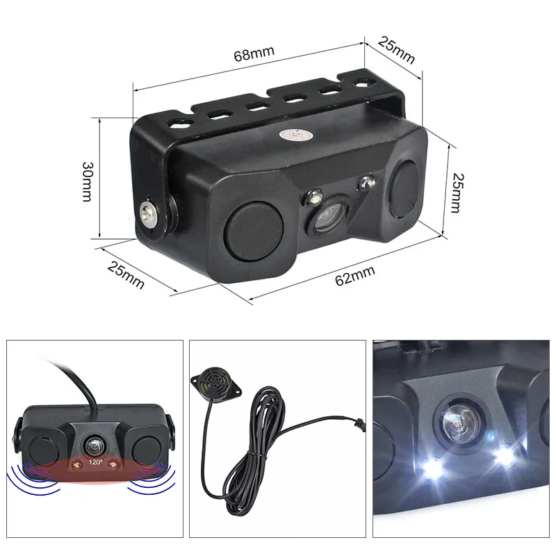 DIYKIT-Monitor de coche con pantalla LCD TFT de 5 pulgadas, vídeo impermeable, Sensor de Radar de estacionamiento, cámara de visión trasera de coche