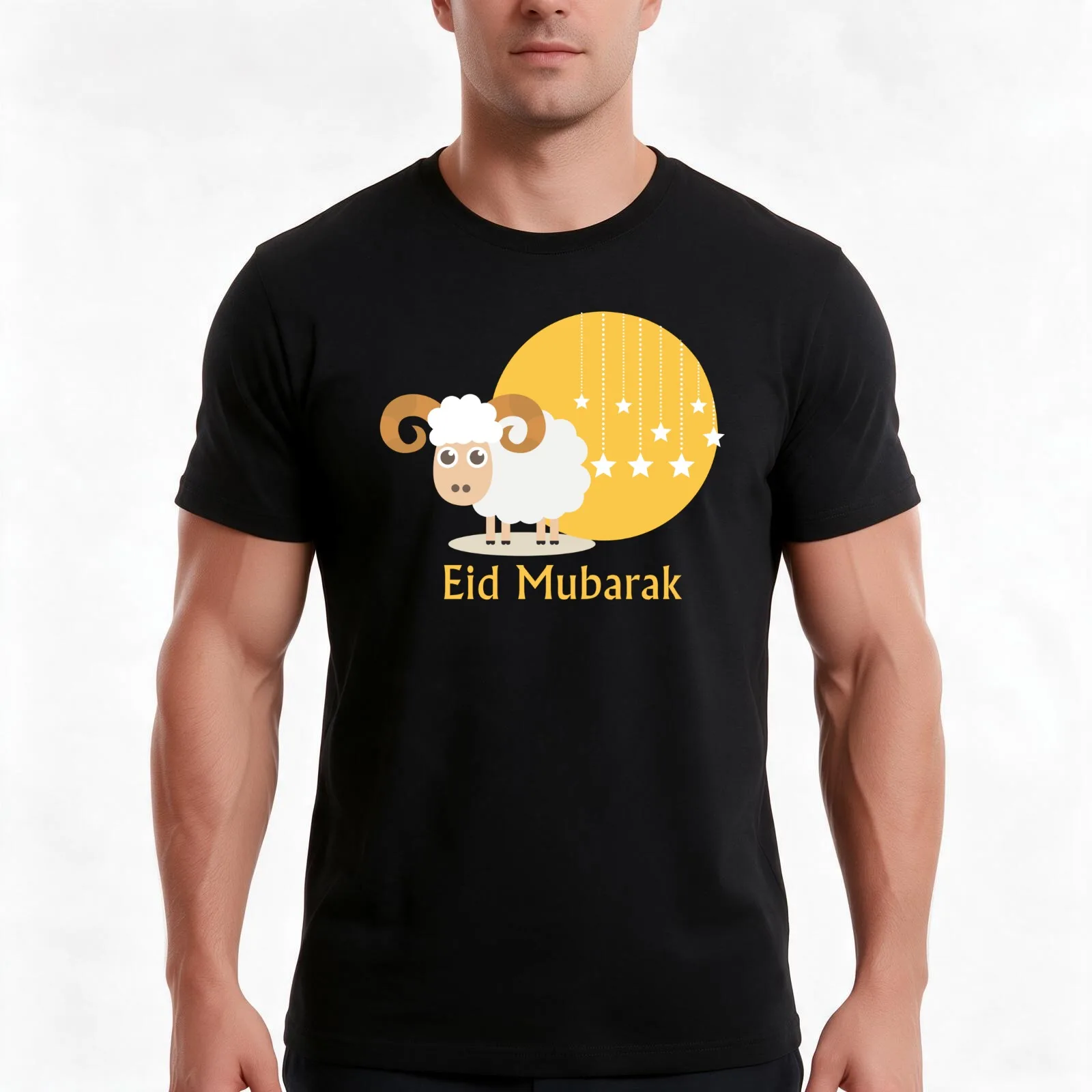 Eid Mubarak Sheep Al Adha Eid T-Shirt, Summer Casual Cotton Tee, Oversized Streetwear Tops, Vintage Graphic Print, 100% Cotton