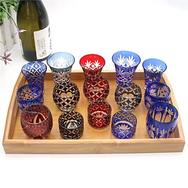 Edo Kiriko Japanese Sake Cup Hand Carved Glassware Sake Set Free Shipping