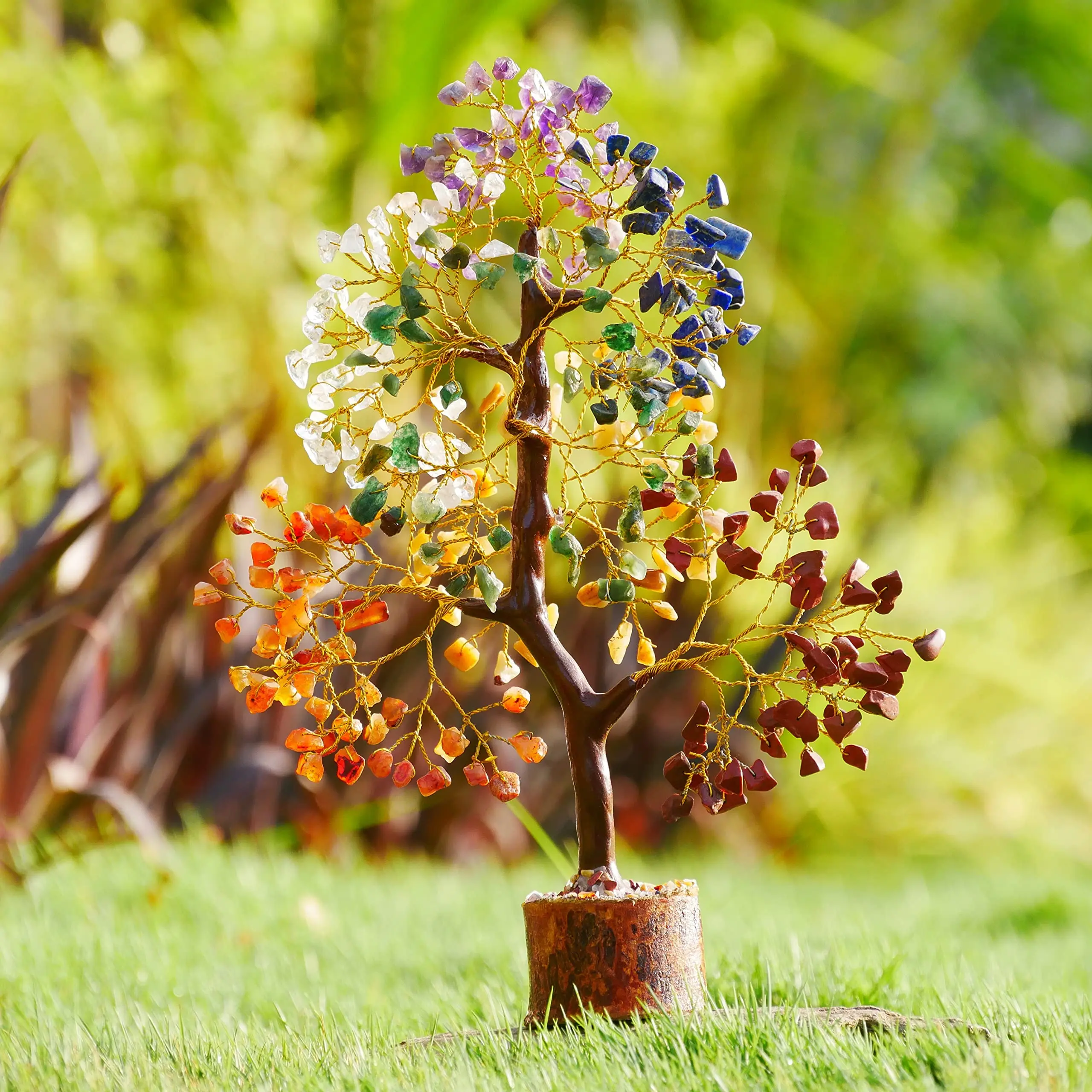 1PC Natural Gemstone Crystal Chakela Lucky Tree With Wood Base Home Office Desk Living Room Crystal Decor Mini Sized Home Decora view 2