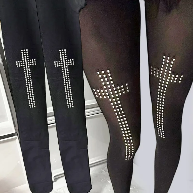 

Субкультурные колготки со стразами и крестами в стиле Spicy Girls, винтажные, эстетика 2000-х, эластичные, хип-хоп, Y2K, косплей, женские леггинсы