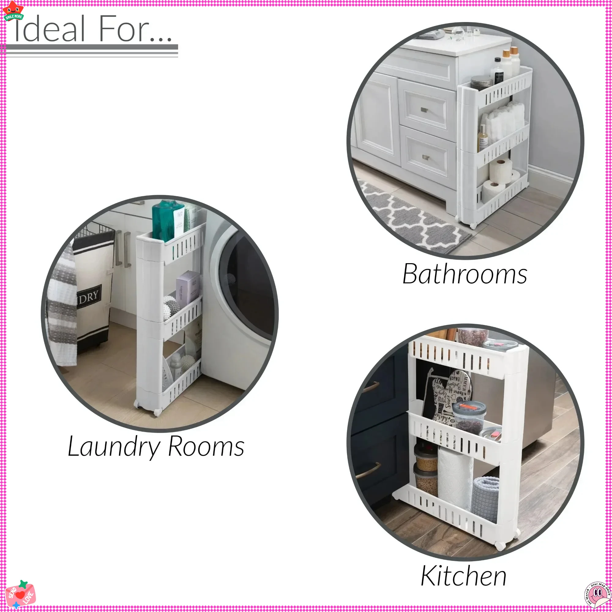 منظم عربة تخزين رفيع مع 3 طبقات، أدراج سهلة الانزلاق للخزانة والمطبخ وغرفة الغسيل والمخزن