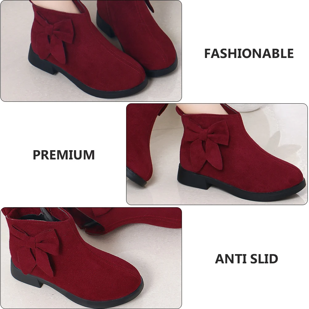 

Girls Bowknot Short Ankle Boots Winter Velvet Upper Anti Rubber Sole Easy Wear Warm Kids Casual Shoes for Toddler