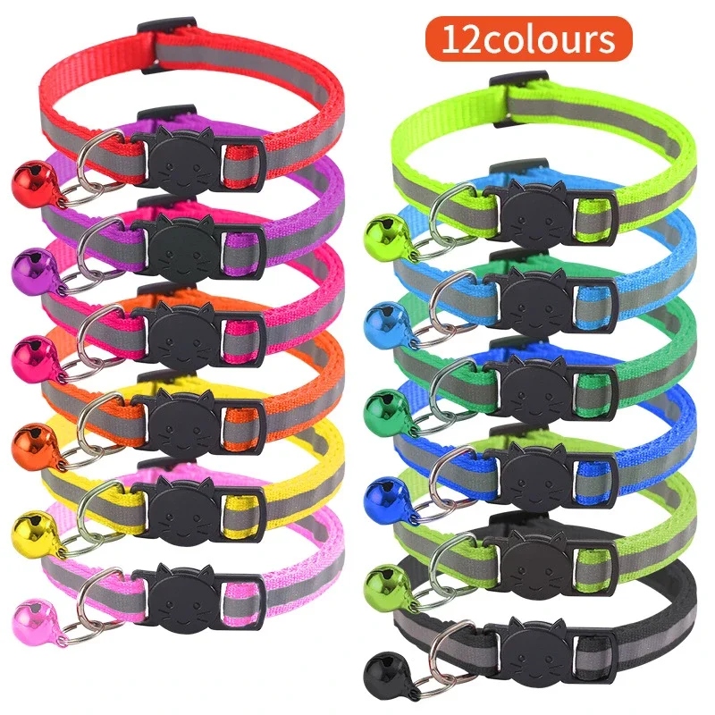 12 Colors Reflective Cats Bells Collars Adjustable Dog Leash Pet Collar for Cats And Small Dogs Pet Supplies Service dog For dog