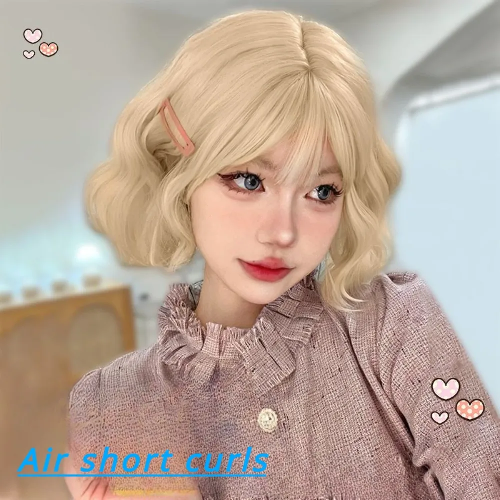 White Blonde Wigs Female Short Hair Cute Age Reduction Short Curly Hair Wool Curls Simulated Human Natural Full Head Covering