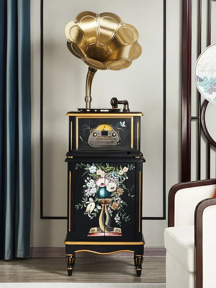 Retro phonograph Chinese style living room painted vinyl record player European style record player Vintage antique stereo