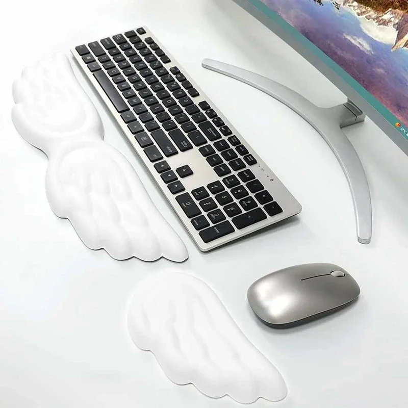 

Keyboard Mouse Wrist Rest Angel Wing Memory Foam Mouse Pad Set Wrist Support Ergonomic Non-Slip for Computer Laptop Easy Typing
