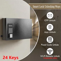 Key Safe Box Wall Mount(24 keys), Smart Key Cabinet, APP Bluetooth/One Time Password/Wi-Fi/Fixed Code/Key Unlock,Key Manage