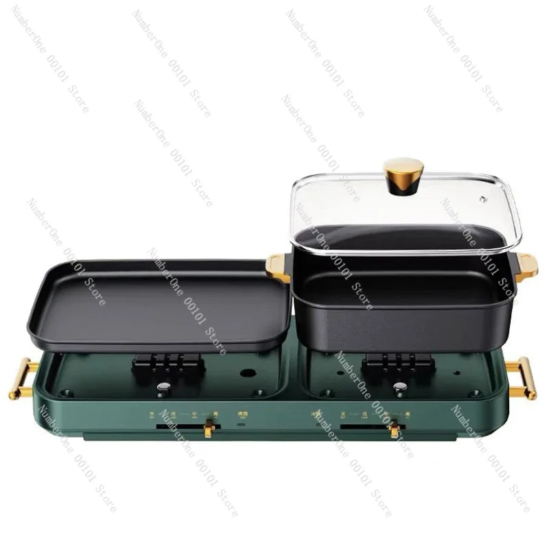 

Household rinsing and baking integrated pot, removable double temperature-controlled baking pan, electric hot pot