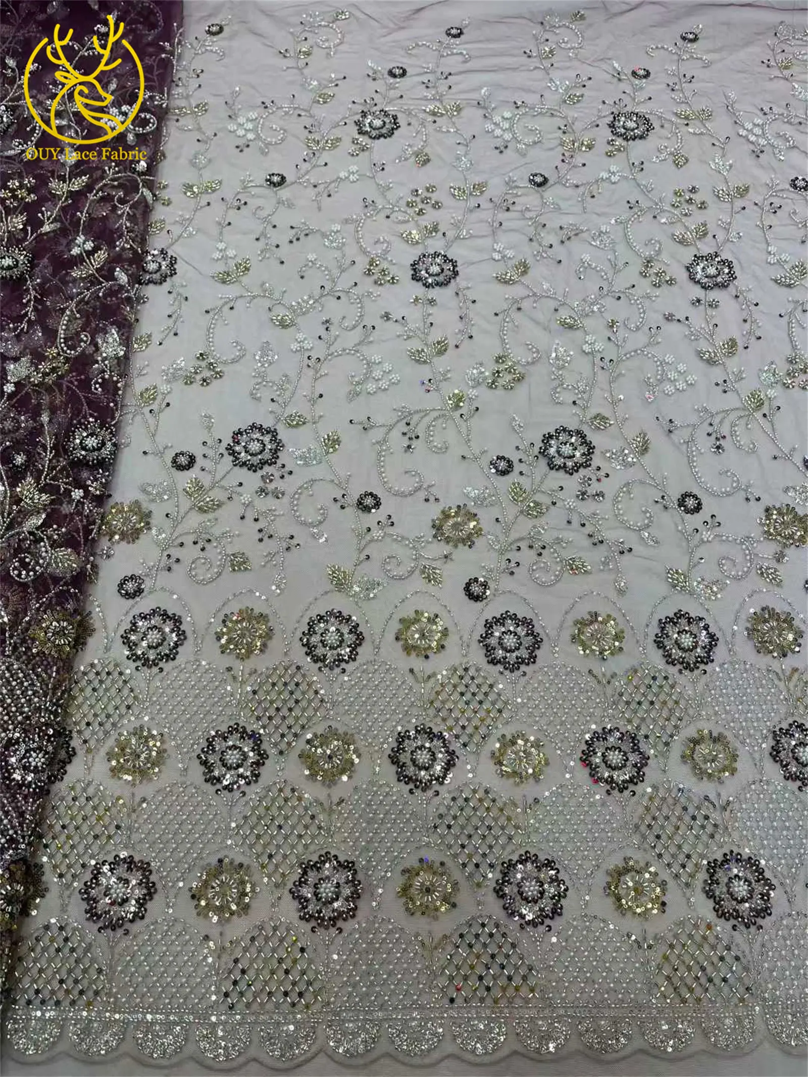 Роскошная французская сетчатая кружевная ткань с вышивкой и блестками, 5 ярдов, африканская нигерийская кружевная ткань с бисером для вечернего платья, швейный материал