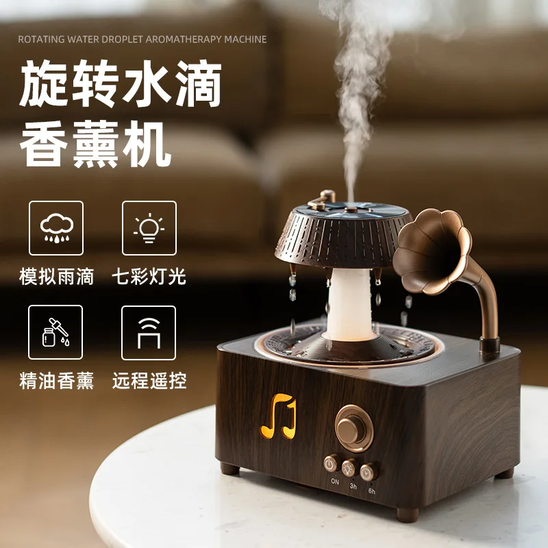 Cross-border retro ultrasonic rotating water drop aromatherapy machine Bluetooth audio humidifier