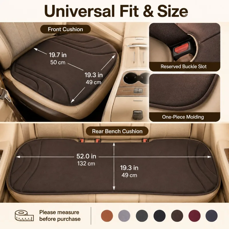 Three-Stripe Car Seat Cushion Faux Suede Breathable Anti-Slip Universal Seat Pad One-Piece Molded Auto Interior Cover Mat view 5