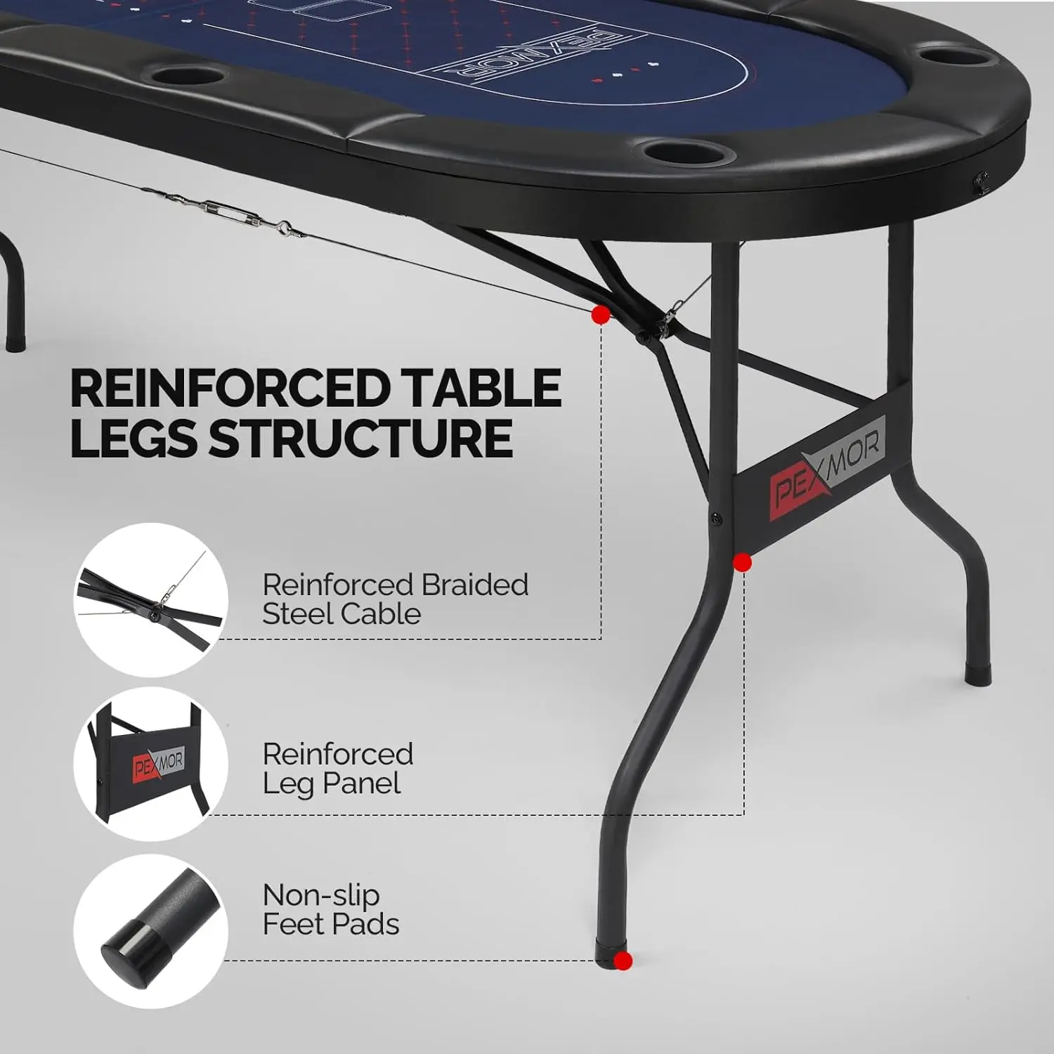 Table de poker pliable pour 8 joueurs, table de jeu pliante pour Texas Holdem Blackjack, avec porte-gobelets plus profonds en acier inoxydable, Casino Gra