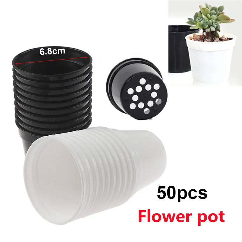 50pcs 6.8cm Mini Plastic Round Flower Pot Nursery cup flowerpot yard Decor Green Artificial Refinement Garden Tools 2 Colors