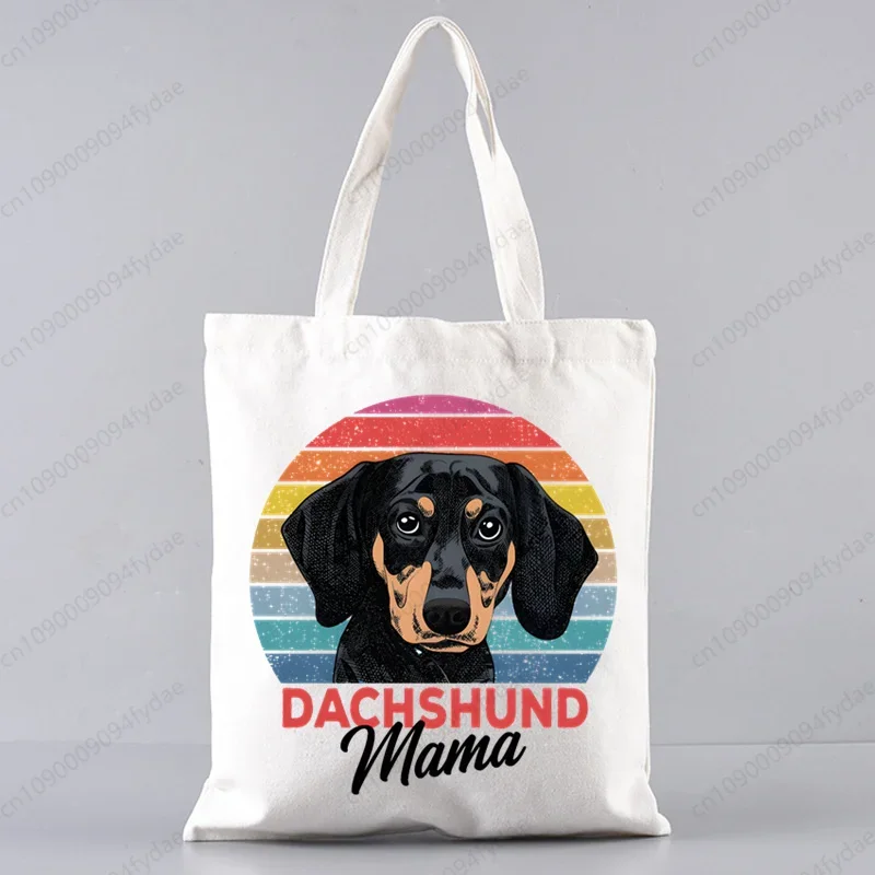 Dachshund Cute Dog Harajuku Art Shopping Bags  Printed Cartoon Reusable  Bag Handbag Shoulder Bags Custom Handbags Women