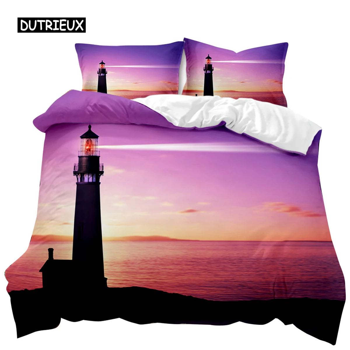 

Lighthouse Duvet Cover Ocean Comforter Cover Nautical Quilt Cover Sunset Nature Double Queen King Size Polyester Bedding Set