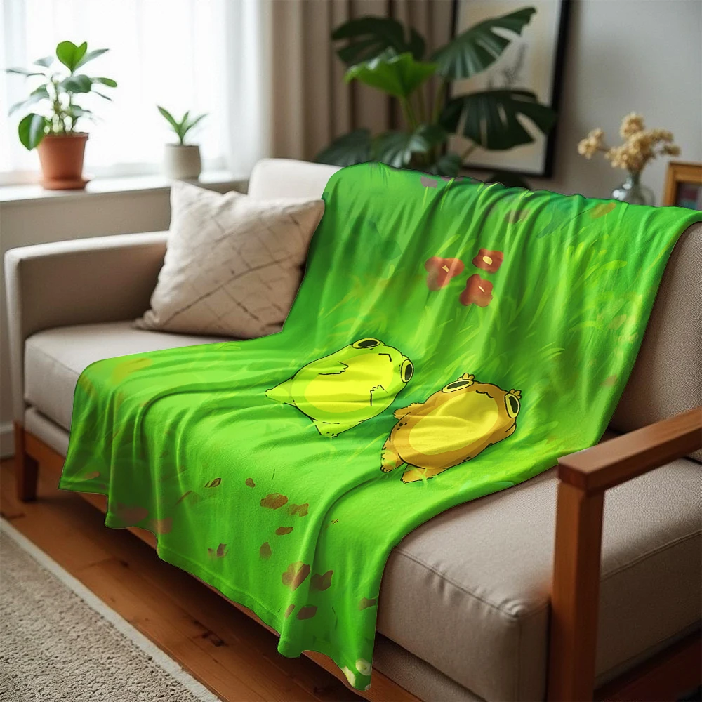 Meadow Twin Frogs Soft Flannel Blanket Breathable Warm Throw for Office Car Sofa Kids Room Birthday Xmas Gift