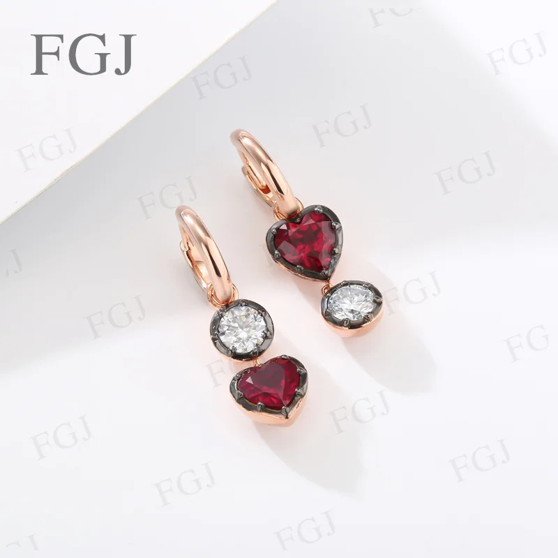 925 Sterling Silver Heart Hoop Earrings Moissanite Ruby Sapphire Charm Drop Earrings for Women Wedding Mother's Day Gift