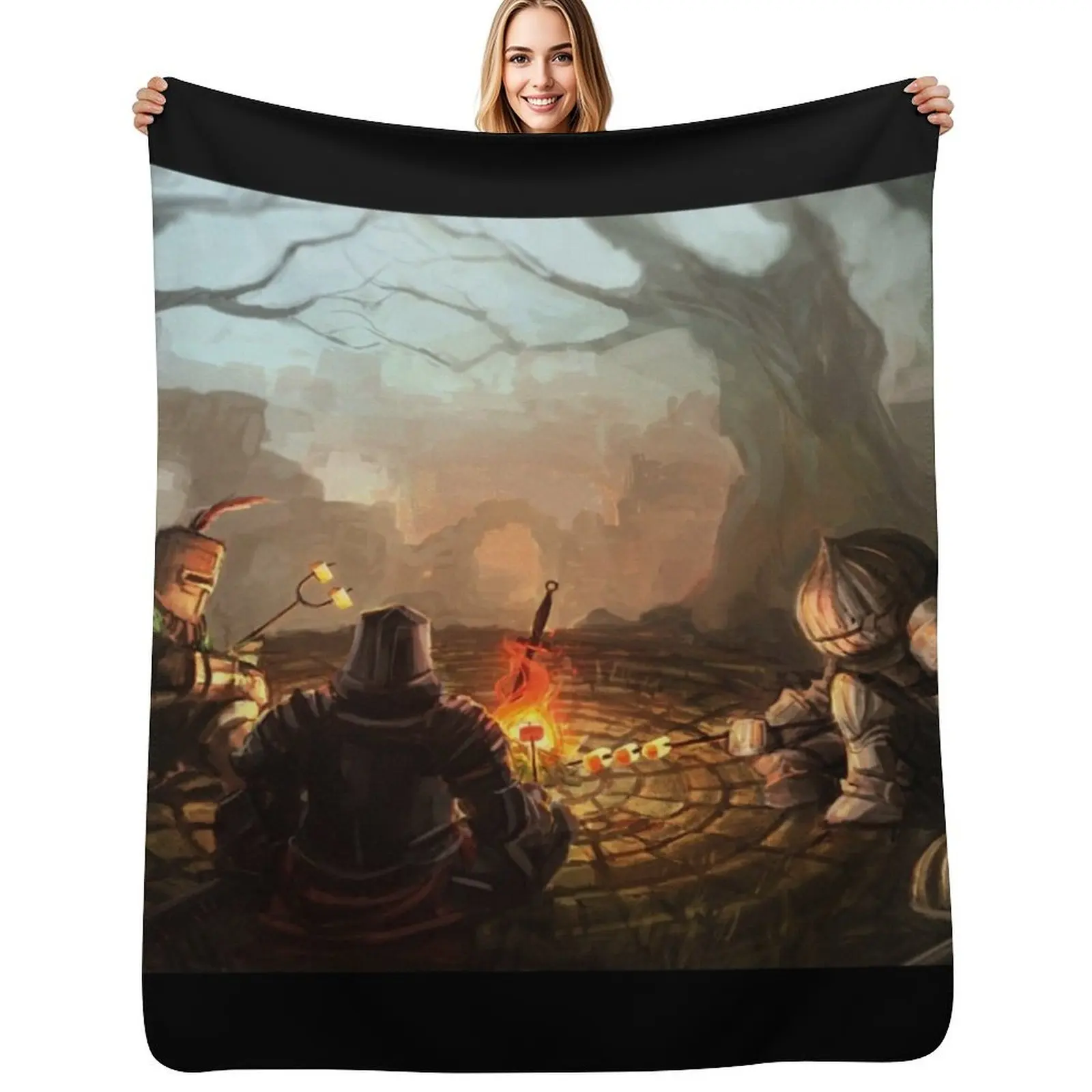 

Bloodborne Around The Campfire Throw Blanket Thin Large Flannel Fabric Stuffeds Blankets
