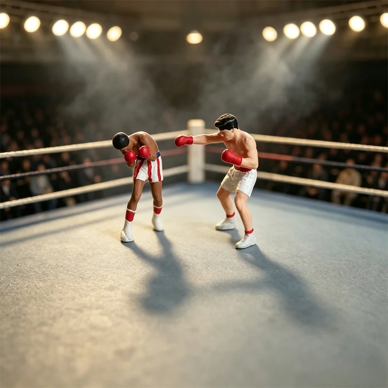 New Product 1/64 Boxing Match 2-Person Set Miniature Doll Model DIY Hand Drawn Scene Matching Ornament Toy Collectibles Gift