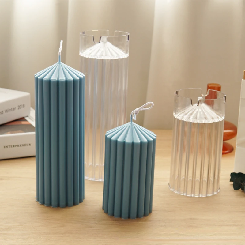 Easy Demoulding Acrylic Candle Mold Large Striped Columnar Conical Cylinder Mould Home Decor Wedding Chapel Ornaments DIY Gifts