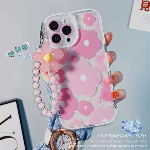 Pink Flower 3D Pendant Case For Samsung Galaxy S22 S20 S23 Ultra S21 Plus S10 FE Note 20 10 Lite A33 A53 A32 A52 TPU Cover