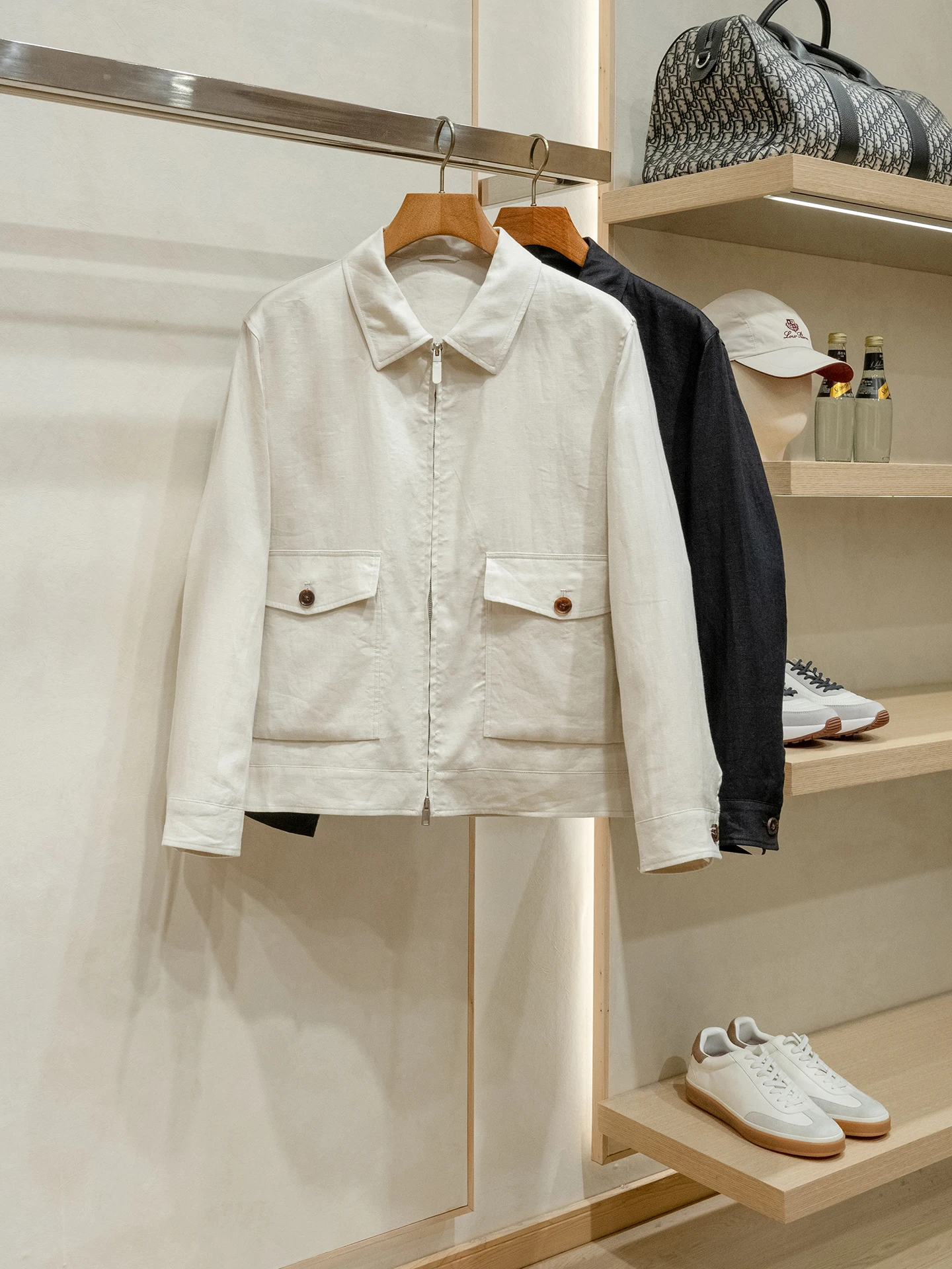 

LAMA PIERO Natural Linen Men's Jacket Short Zipper Coin Pocket Style Standard Fit Long Sleeve Classic Collar Spring Outerwear