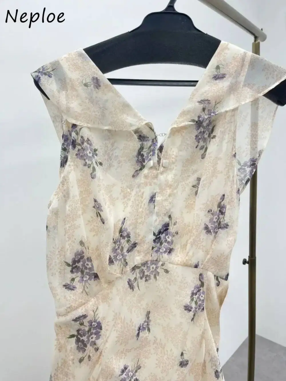 

Vintage Bohemian Chiffon New Moda Mujer High Waist Casual Print Lace Up Patchwork Robe Japanese Commuter Elegant Dress