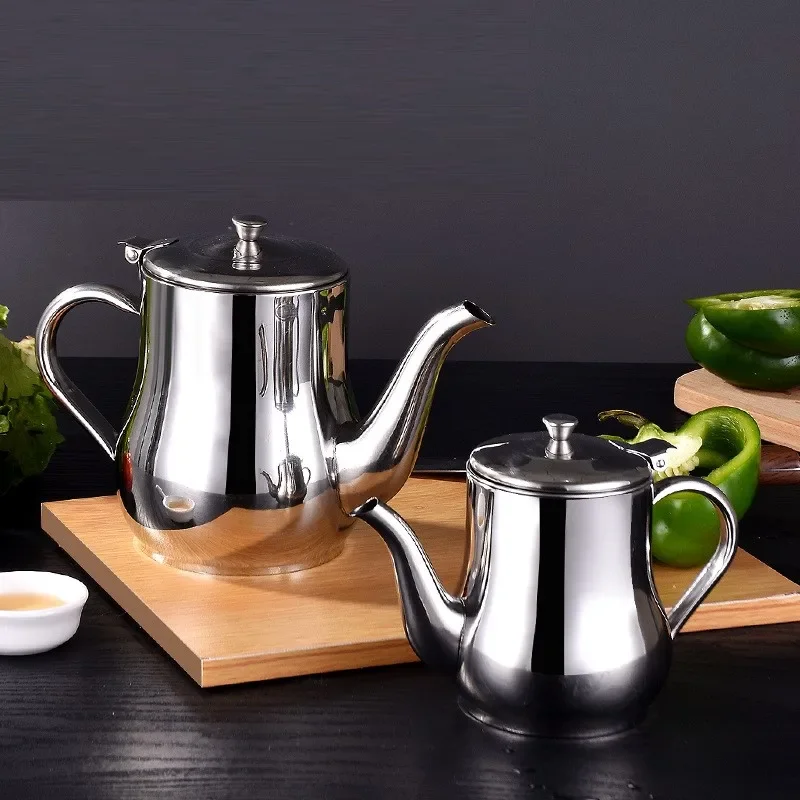 Stainless Steel Teapot with Filter Kitchen Oil Filter Pot Liquid Seasoning Container Coffee Holder Tea Kettle Kitchen Cooking