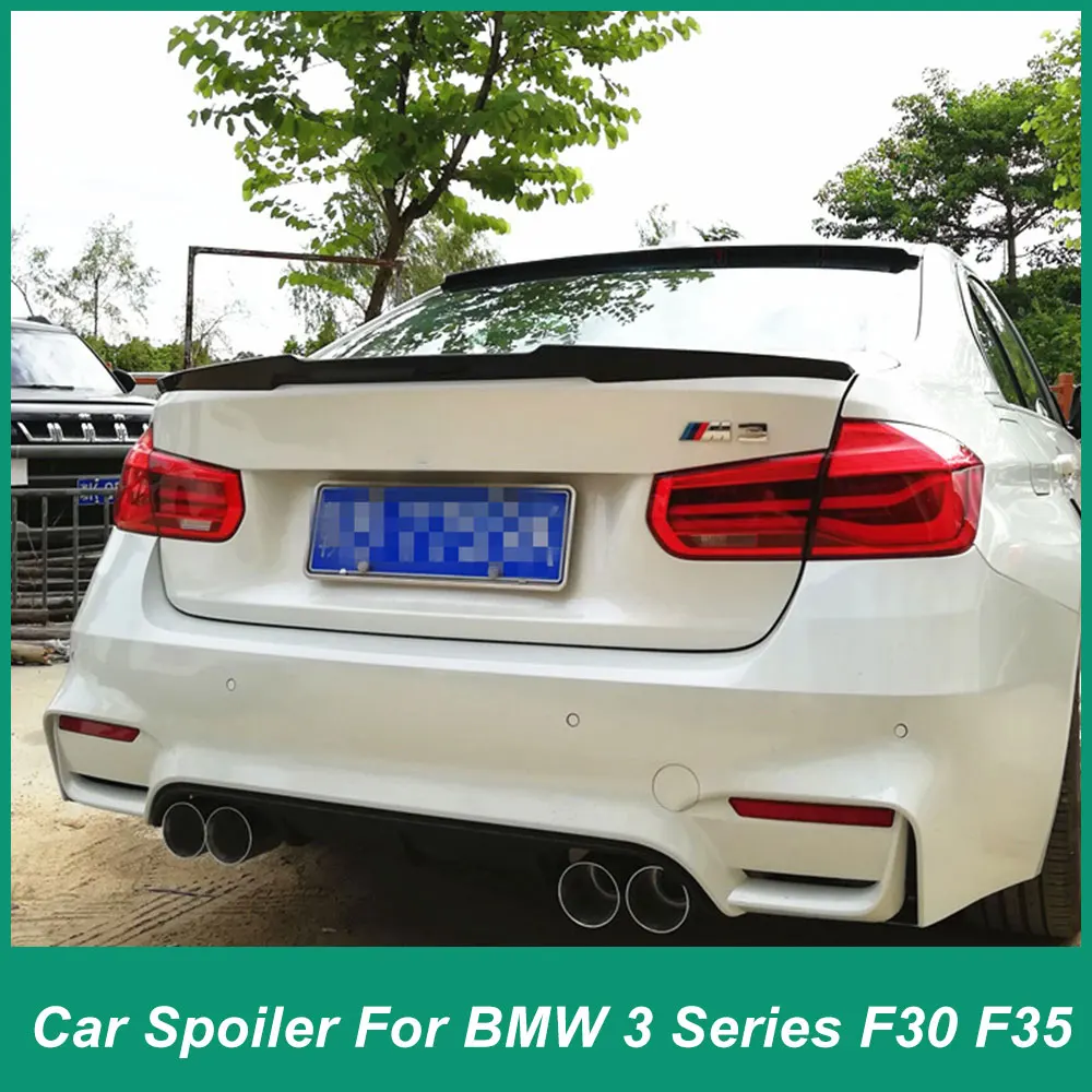 For BMW 3 Series F30 F35 2012-2019 Rear Trunk Lid Spoiler Blade Design Tail Wing ABS Material Automotive Accessories BlackCarbon