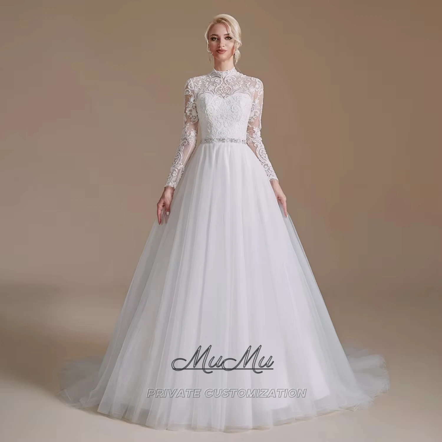 

MuMu Customized Ladies Wedding Evening Dresses White lace dresses Chic Evening Dresses Elegant Long Dresses Long Sleeve Dresses