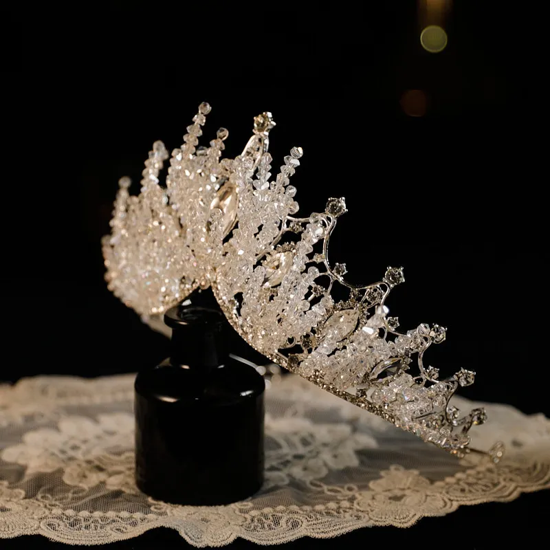 تاج الزفاف غطاء الرأس الكورية نمط الراقية أنيقة فاخرة الزفاف فستان رسمي اكسسوارات الإناث عيد ميلاد الكبار تاج