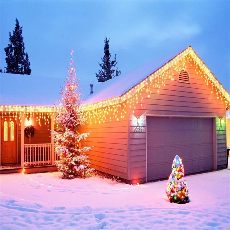 Christmas Decorations For Home Outdoor LED Curtain Icicle String Light Street Garland On The House Winter 2024 New Year Decor