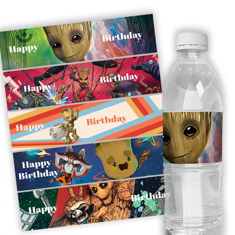 24pcs Disney Groot Theme Party Custom Water Bottle Labels Stickers Wrappers Kids Birthday Event Party Decorations Supplies Gift