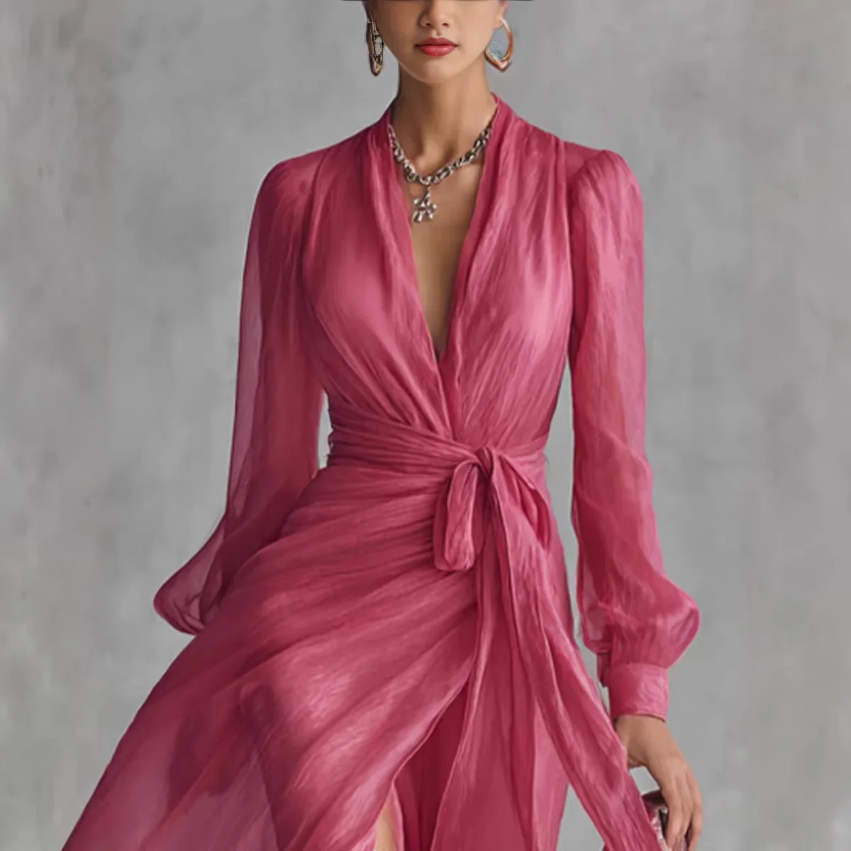 Elegant Long Sleeve Maxi Dress Women Summer Fashion Solid V-neck Party Long Dresses Casual Dresses For Women Dresses For Women - view 2