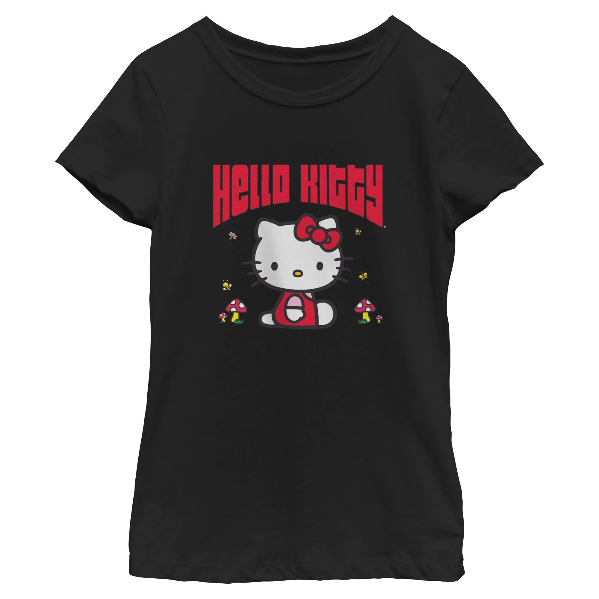 Kids Girls Hello Kitty T Shirt Sanrio Cartoon Mushroom Graphic Print Short Sleeve Cotton Black Summer Casual Tees