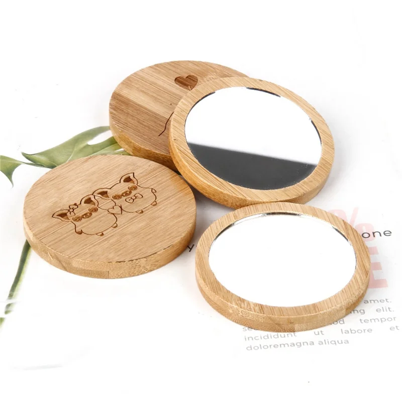 

300Pcs/Lot Bamboo Portable Cosmetic Mirror Gift Small Round Mirror Beauty Mirror Creative Gift Personalized Engraved logo