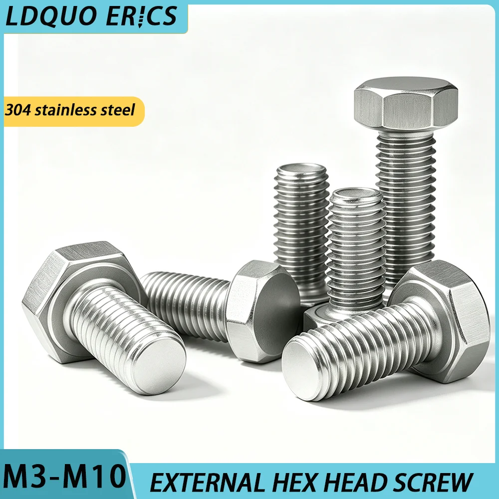 5/10/20/30/50/100pcs 304 Stainless Steel External Hex Head Screw M3 M4 M5 M6 M8 M10 Hexagon Head Bolt Hexagonal Shape Screws