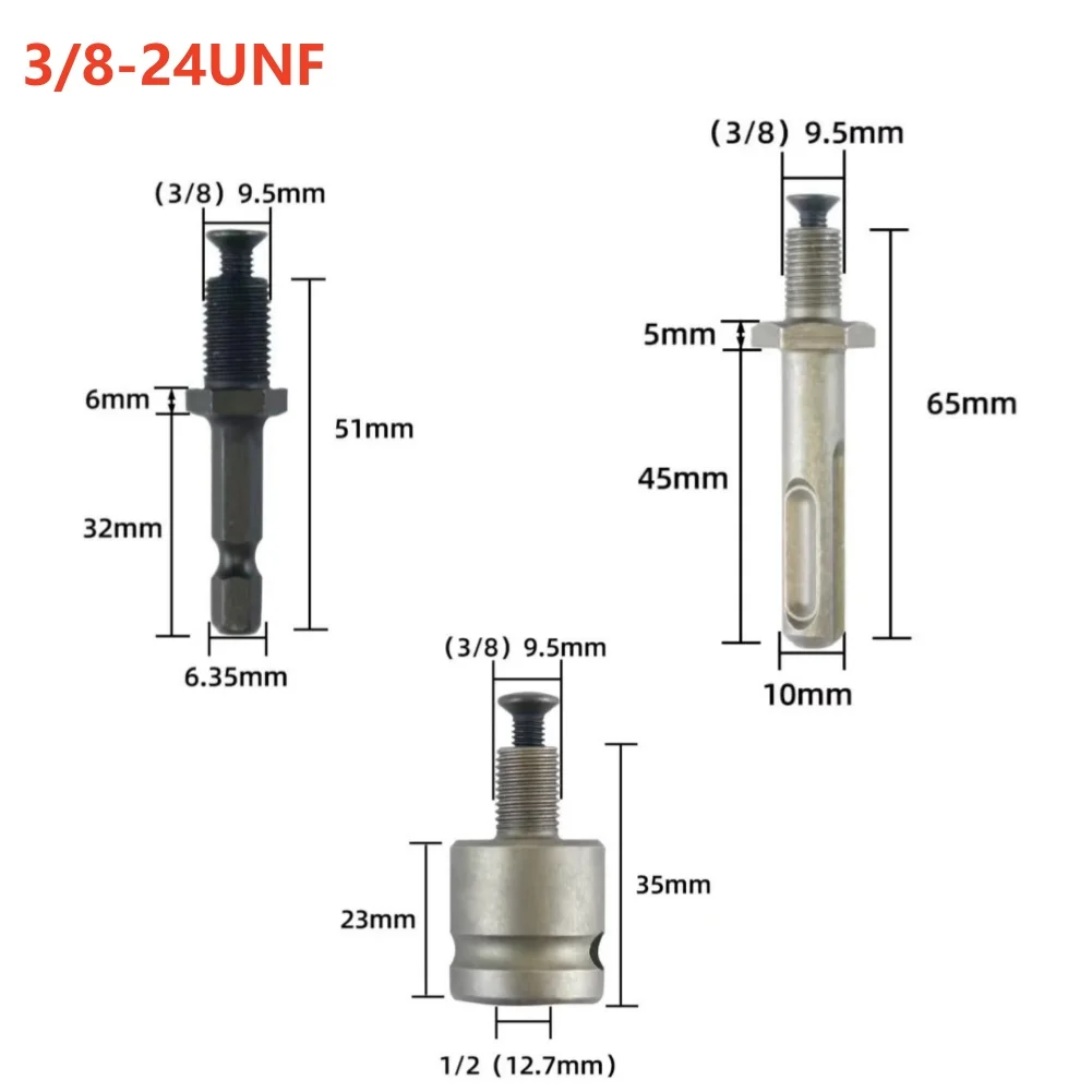 Drill Chuck Quick Change Adapter 1/2-20UNF 3/8-24UNF Thread Impact Wrench Conversion SDS-Plus Hex Socket Square Female Adapter